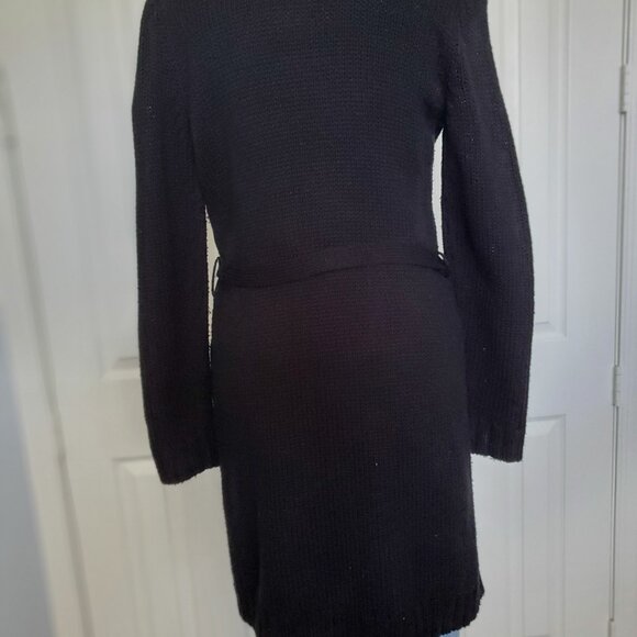 New York & Co - Cable Long Sleeve Tie Waist Cardigan Seater Coat Black - Picture 5 of 7